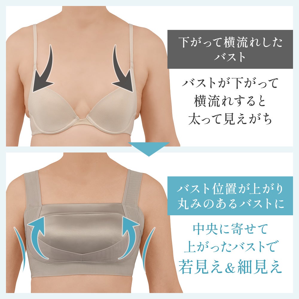 中央に寄せて上がったバストで若見え＆細見え